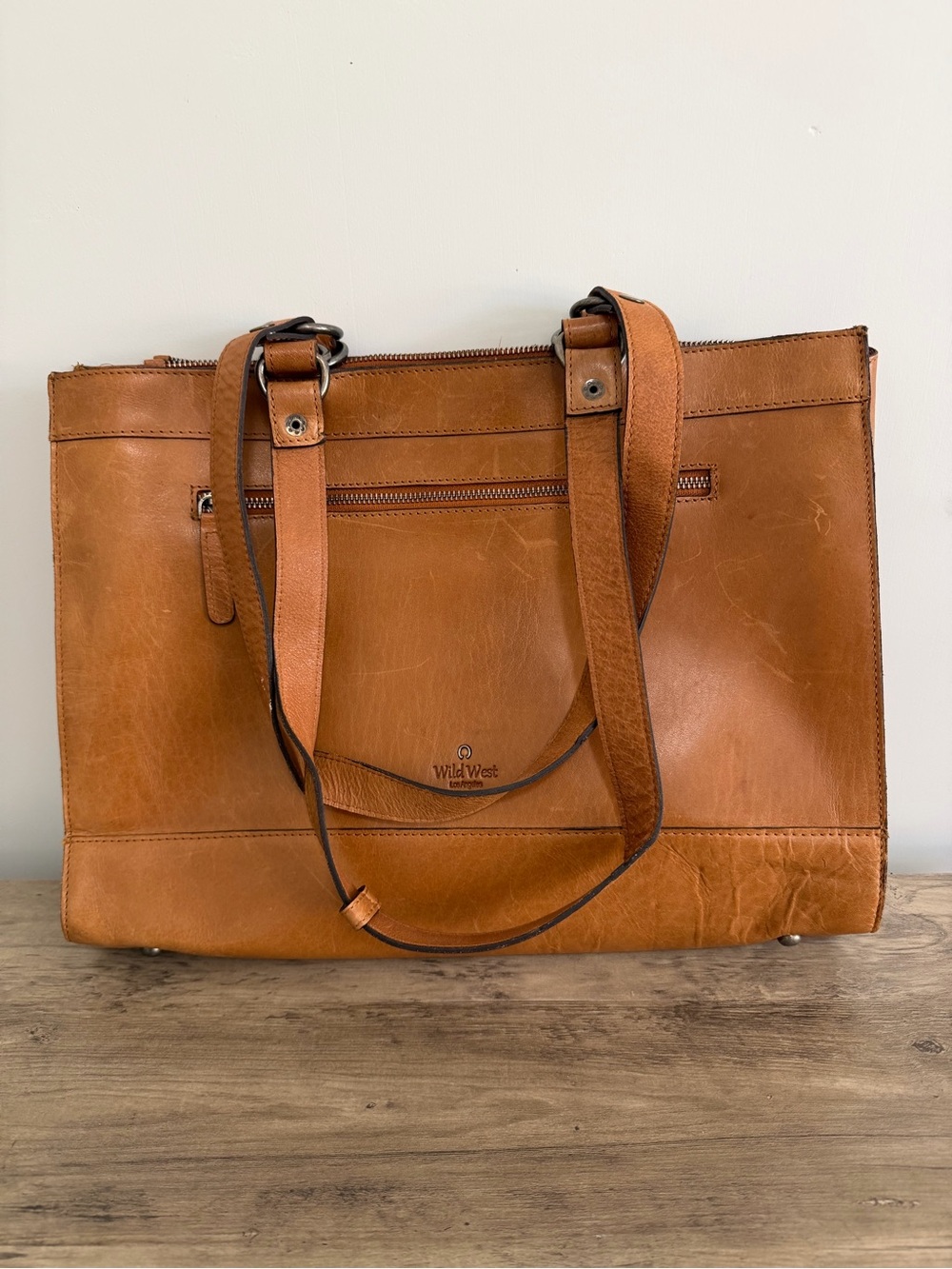 Wild West Los Angeles Genuine Leather Cognac Tote Shoulder Bag